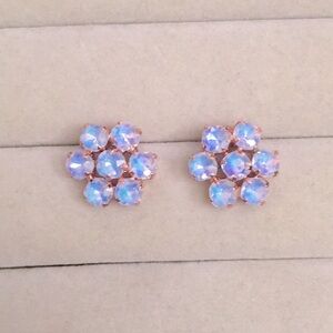 Periwinkle Opal Aurora Borealis + Rose Gold Crystal Flower Statement Earrings